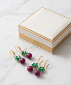 Yakut -Zümrüt Taşlı Küpe